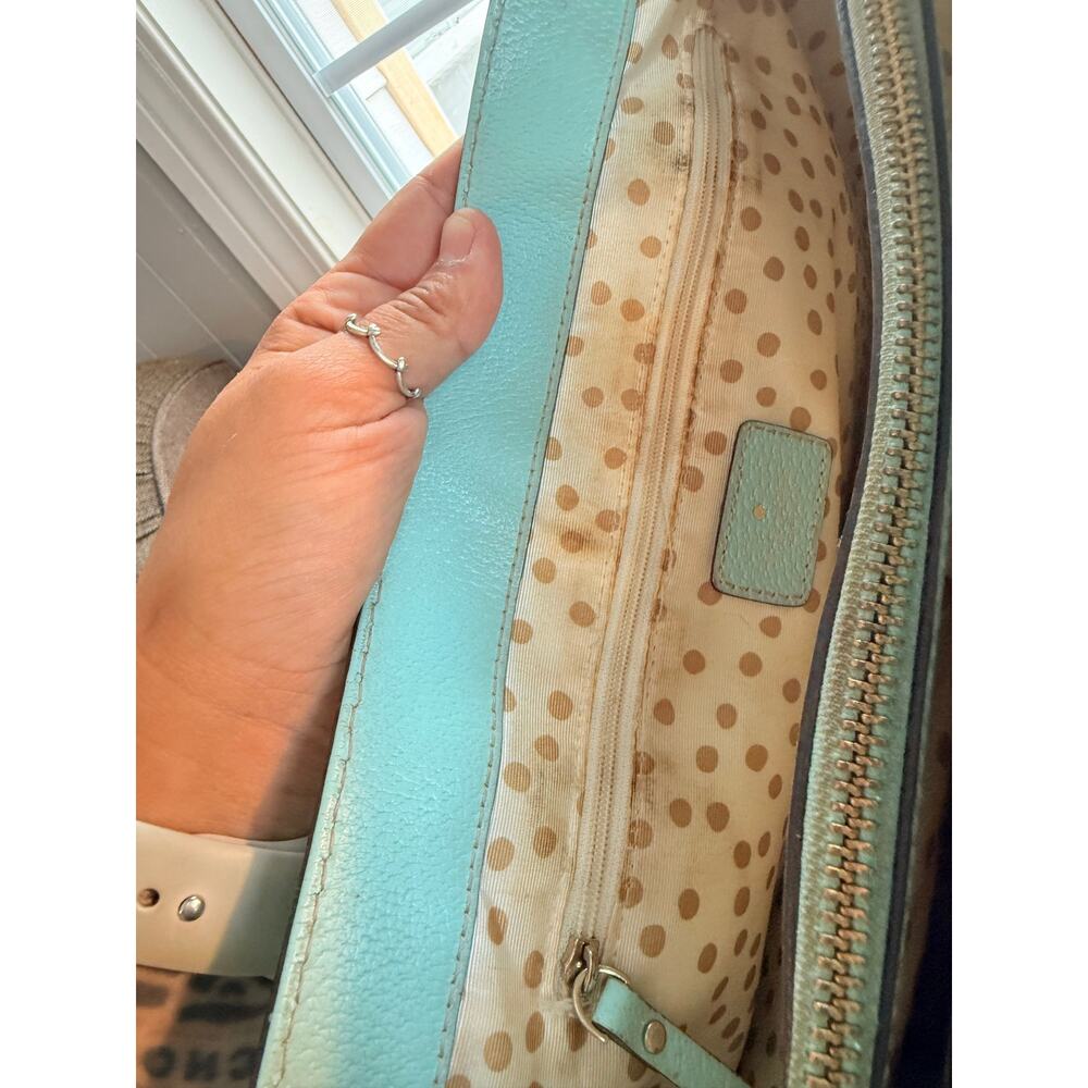 Kate Spade New York Tiffany Blue Mint Green Pebbled Leather Satchel Tote Bag - Picture 16 of 16